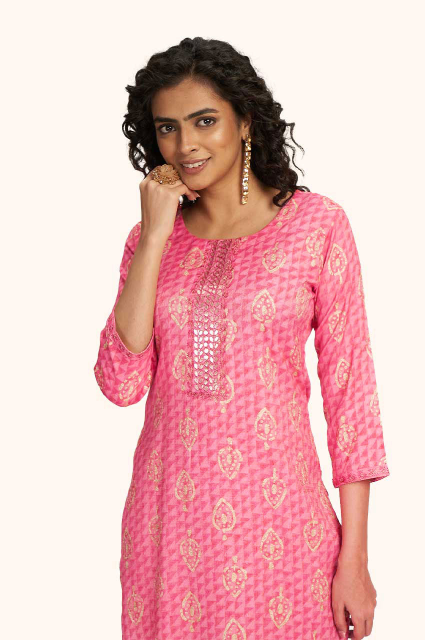 Pink Block Printed Kurta