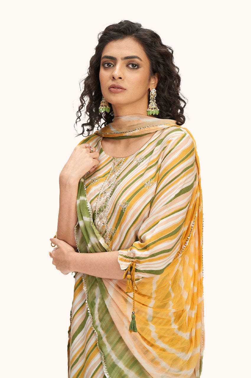 Green Rayon Embroidered Kurta Pant Set With Dupatta