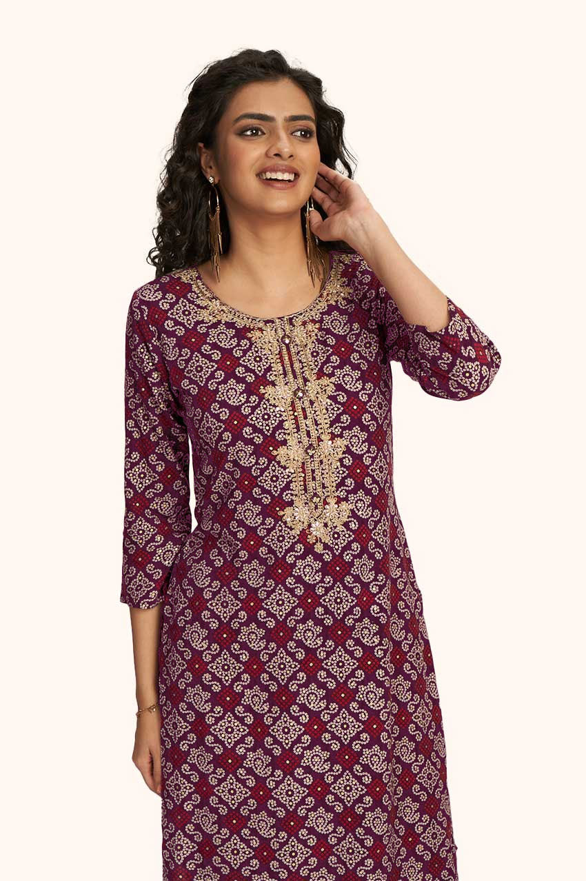 Maroon Bandhej Kurta
