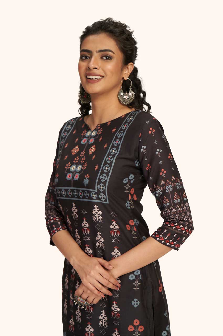Black Block Print Kurta and Pant