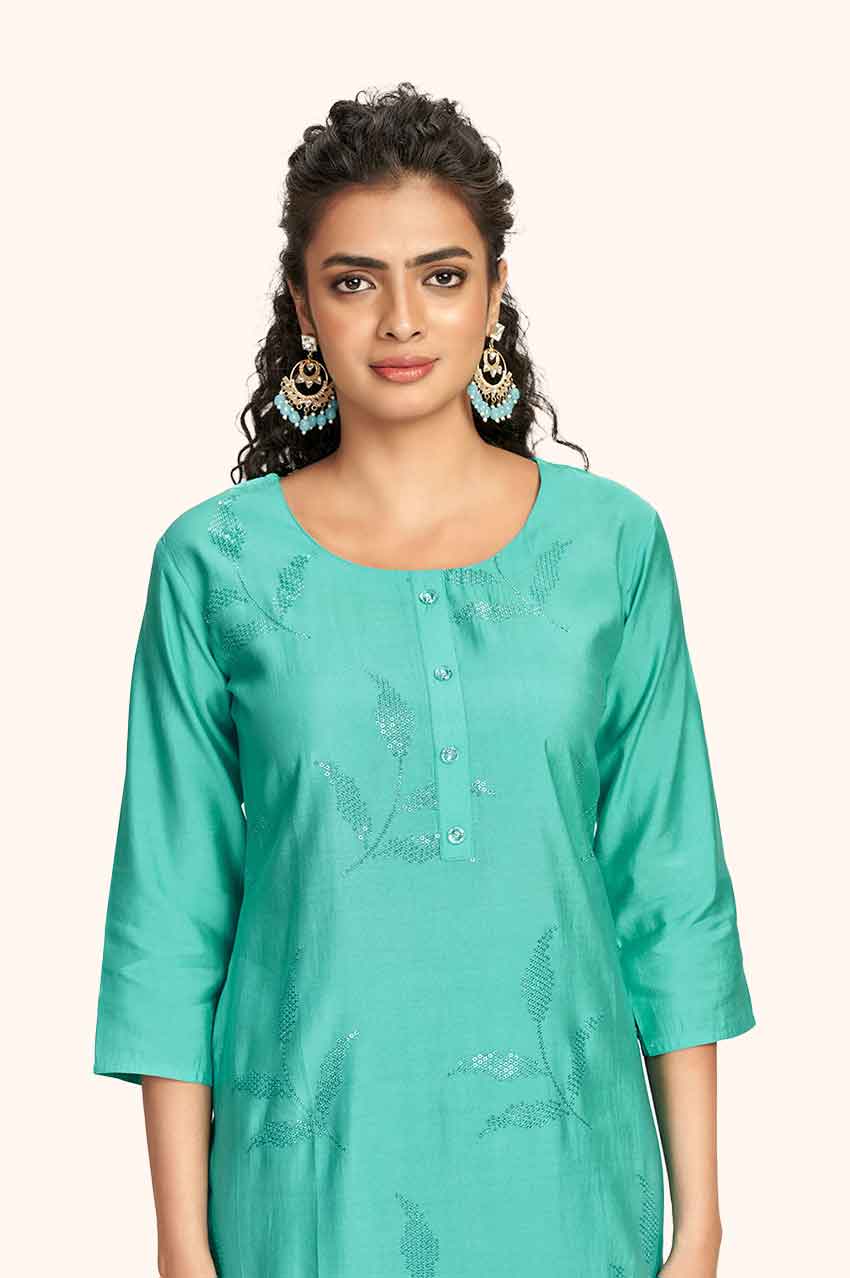 Aqua Blue Sequin Embellished Kurta