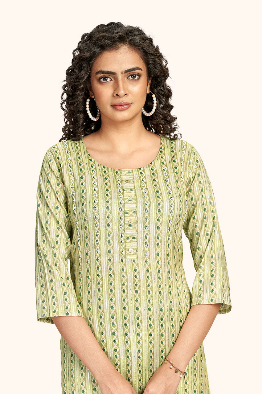 Pastel Green Geometric Print Kurta