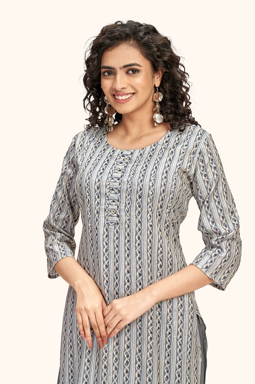 Grey Geometric Print Kurta