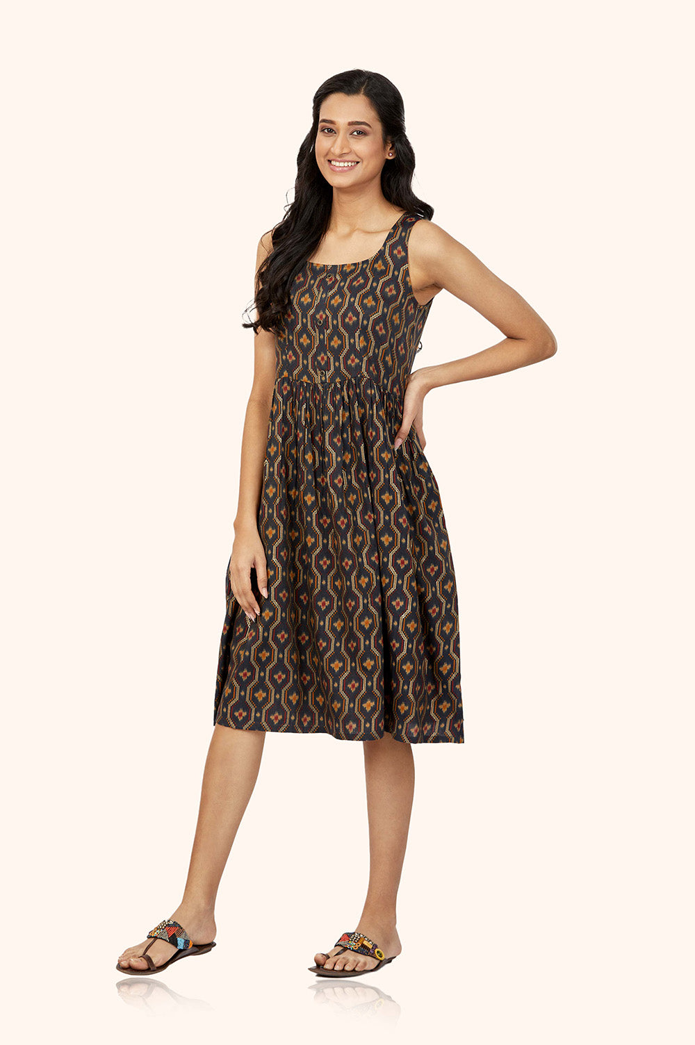 Midi Foil Print Shift Dress