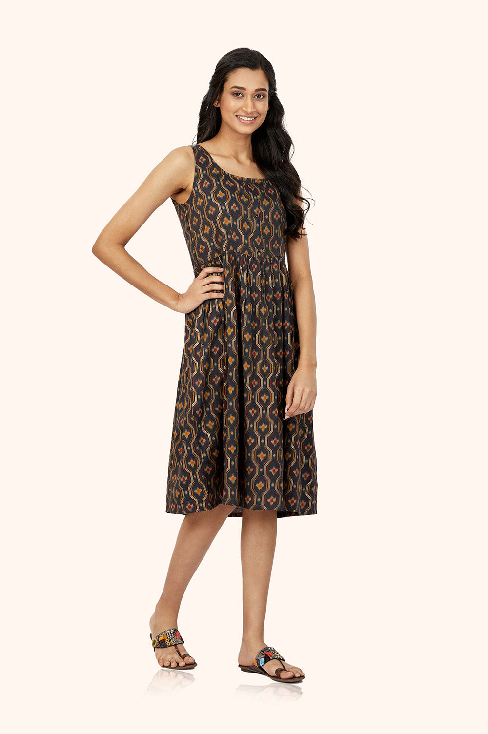 Midi Foil Print Shift Dress