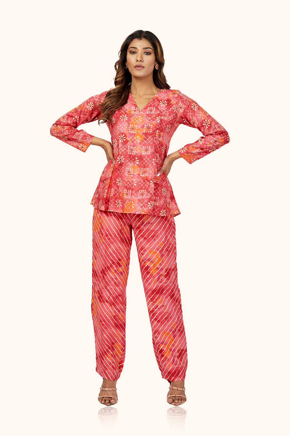 Pink Peplum Kurta Pant Set