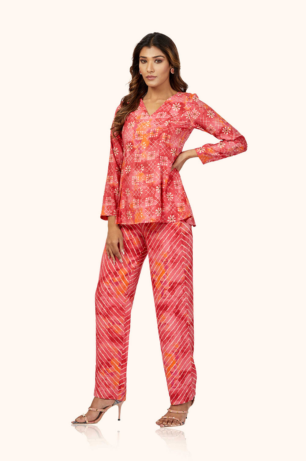 Pink Peplum Kurta Pant Set