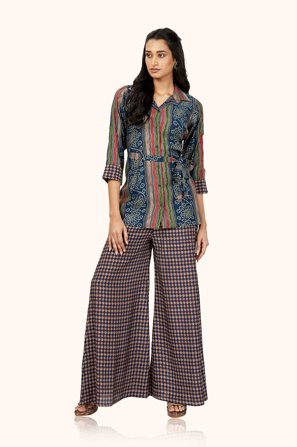 Shirt Kurta & Checkered Palazzo Set