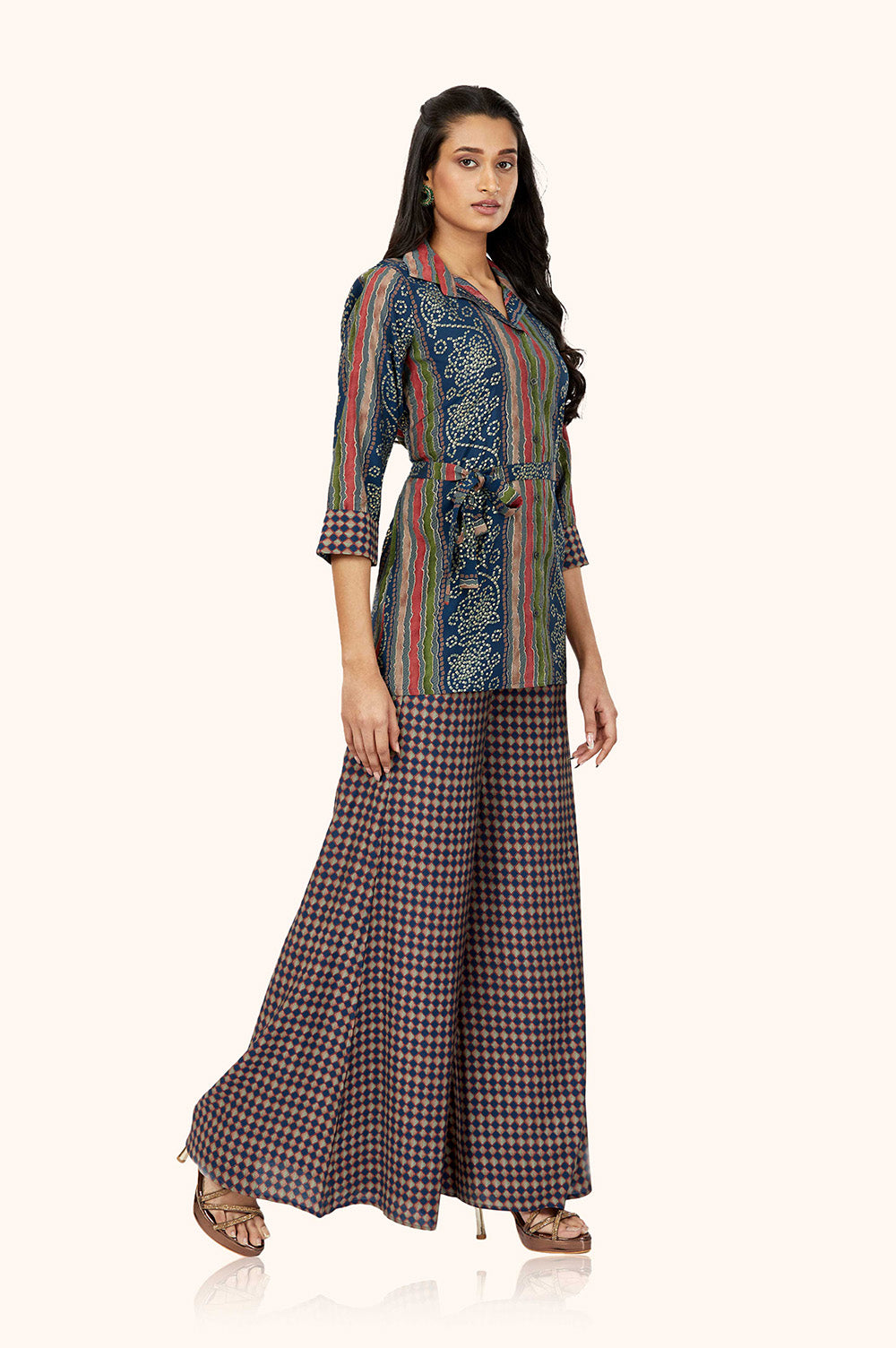Shirt Kurta & Checkered Palazzo Set