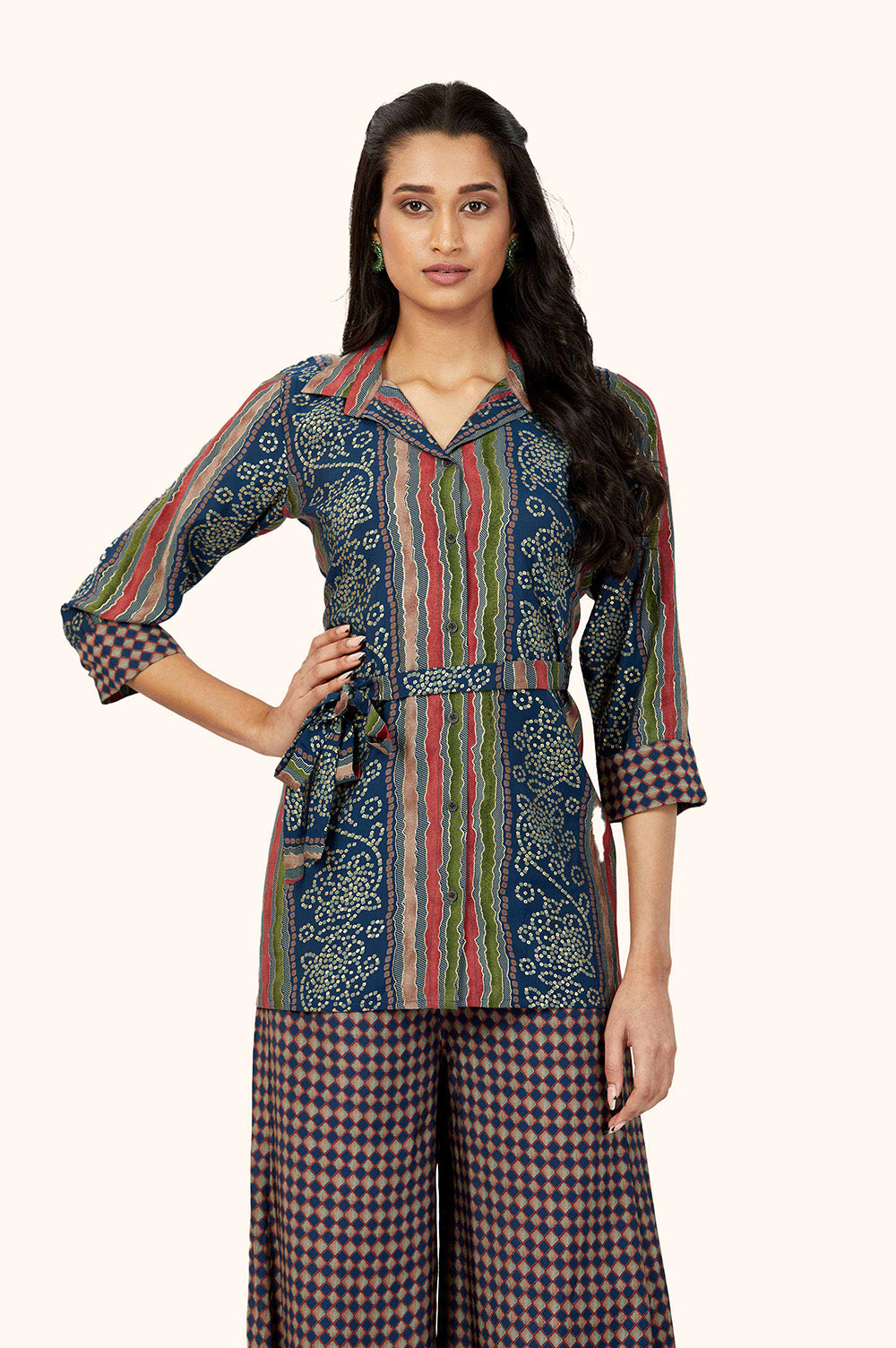 Shirt Kurta & Checkered Palazzo Set