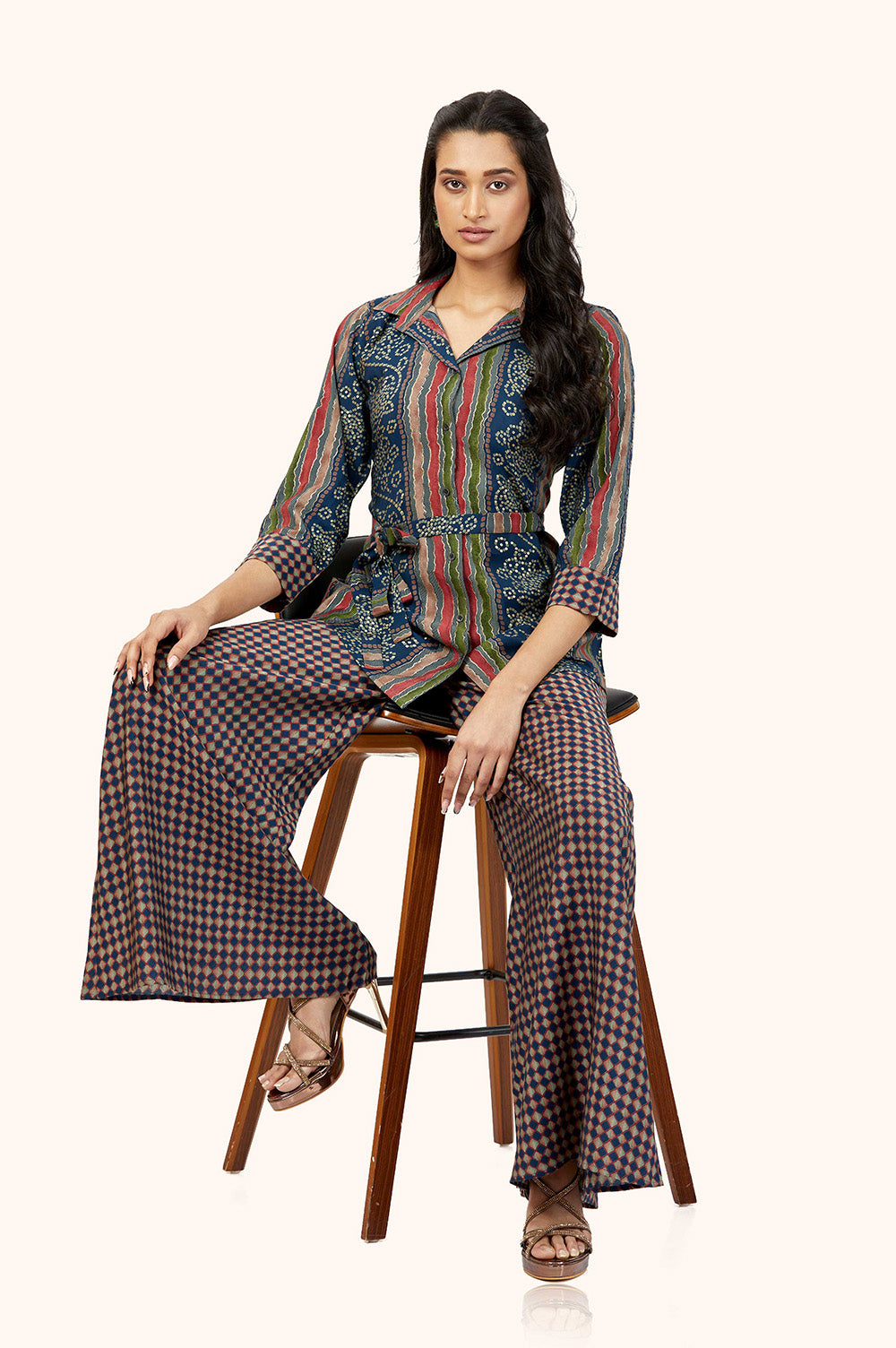 Shirt Kurta & Checkered Palazzo Set