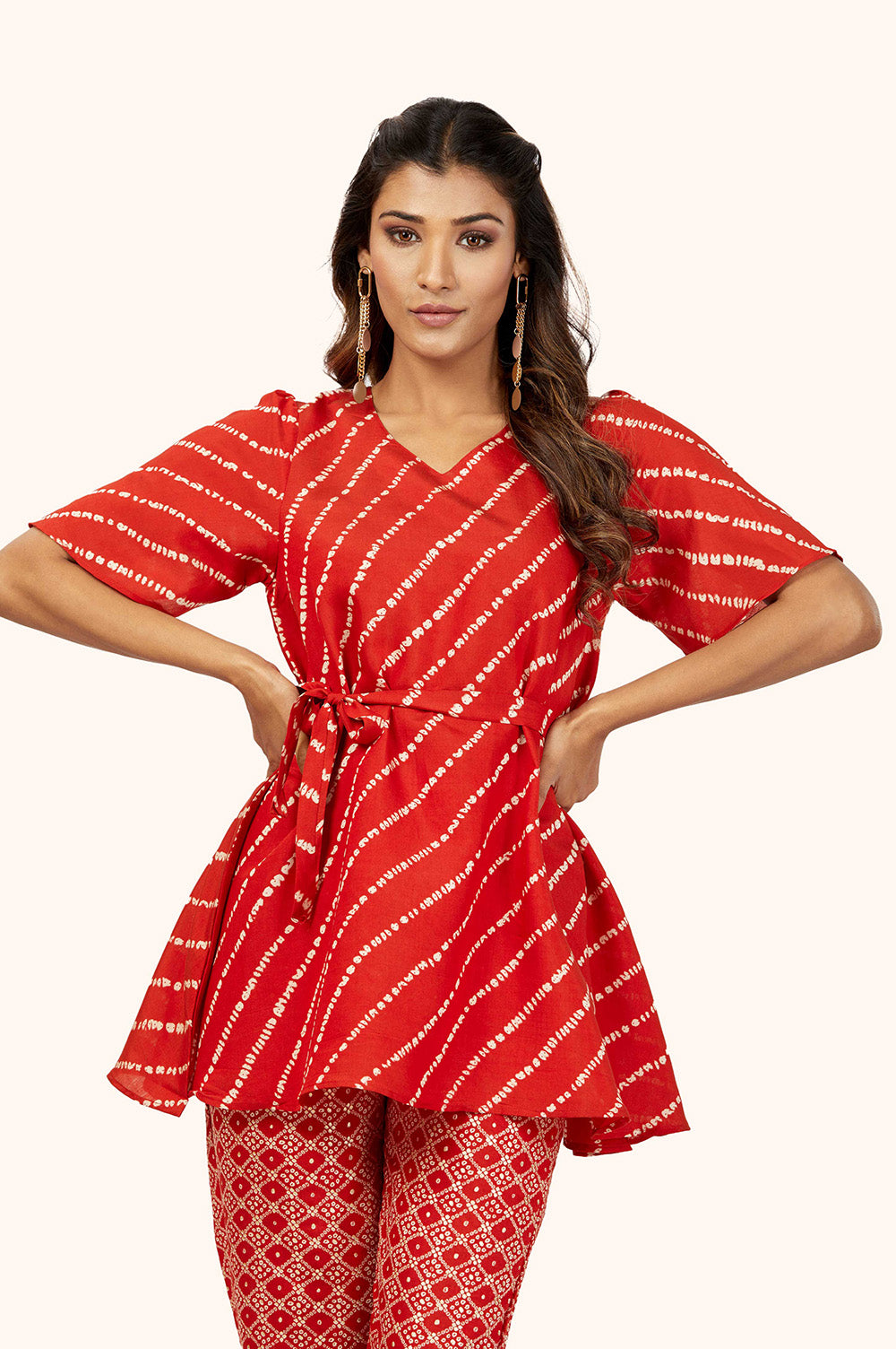 Red Modal Chanderi Foil Co-ord