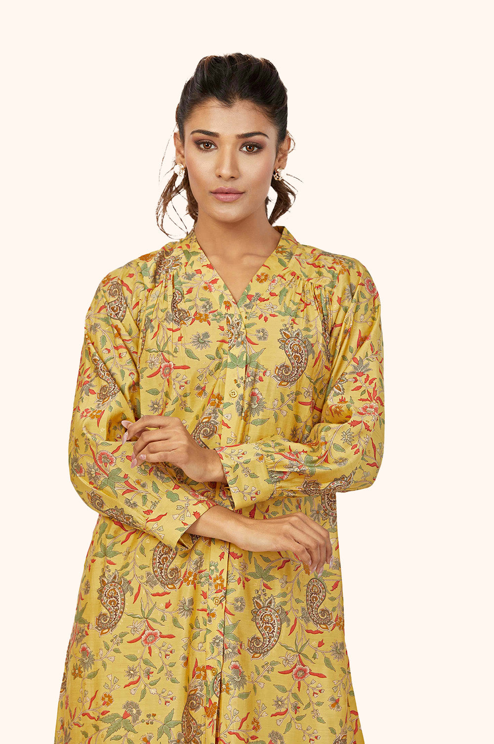 Yellow Foil Print Chanderi Co-ord Set