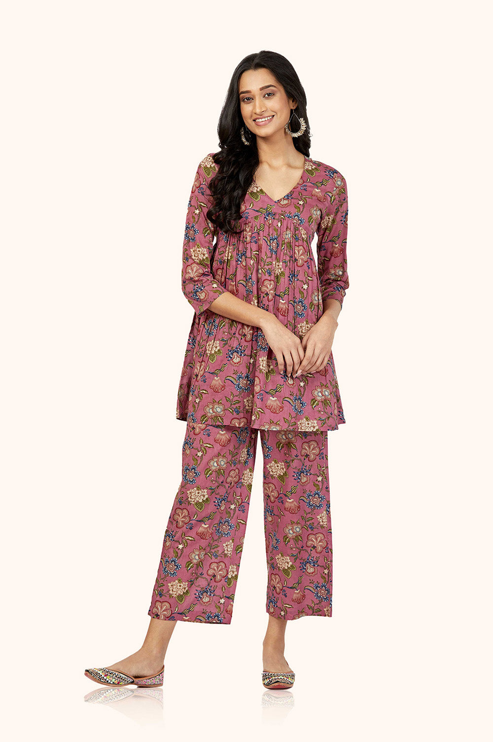 Purple Mal Cotton Kurta Palazzo Set