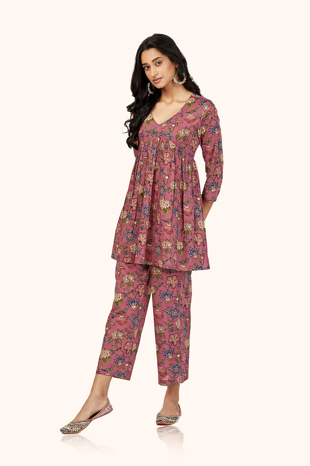 Purple Mal Cotton Kurta Palazzo Set
