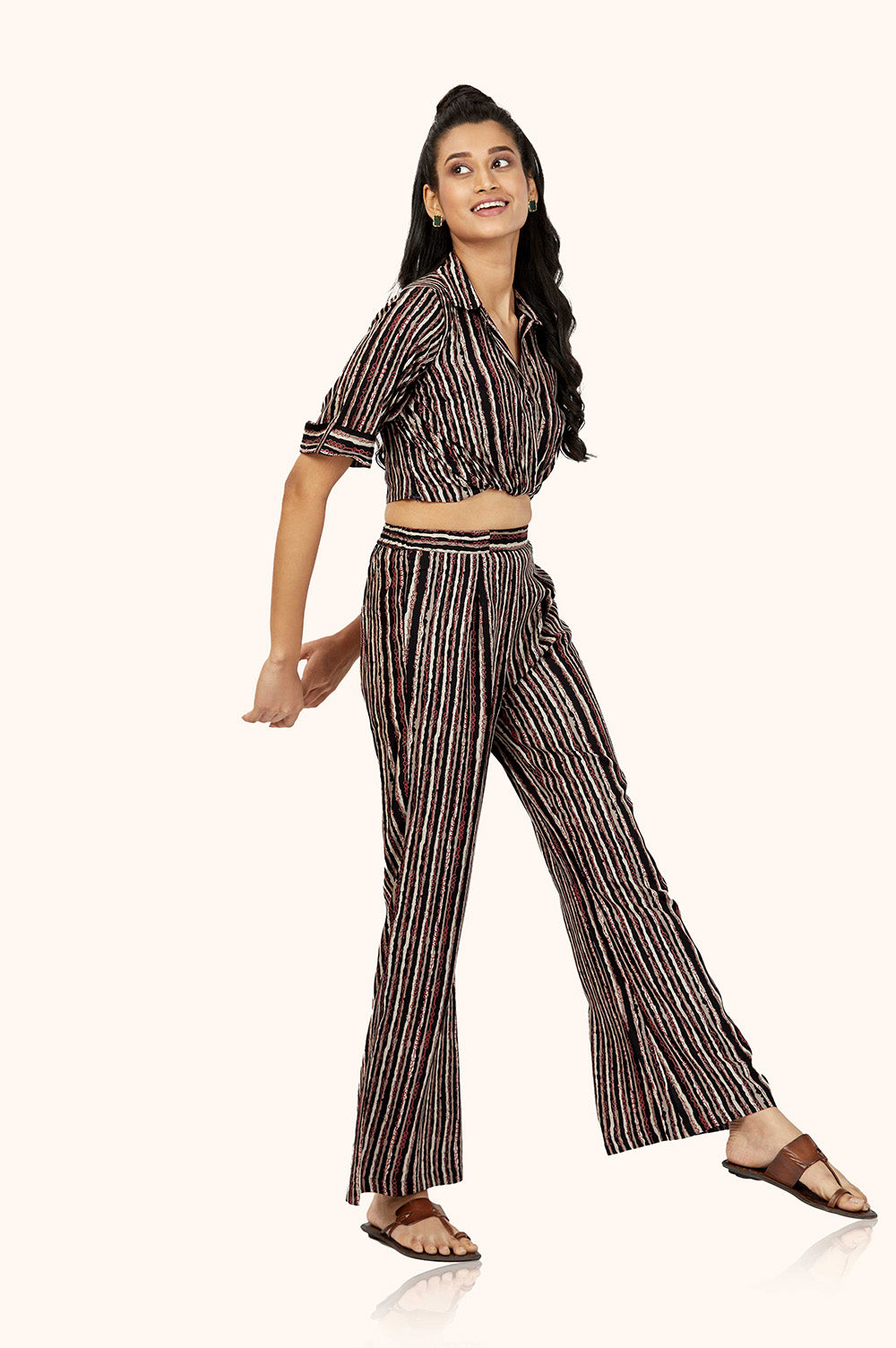 Black Rayon Stripes Co-Ord Set