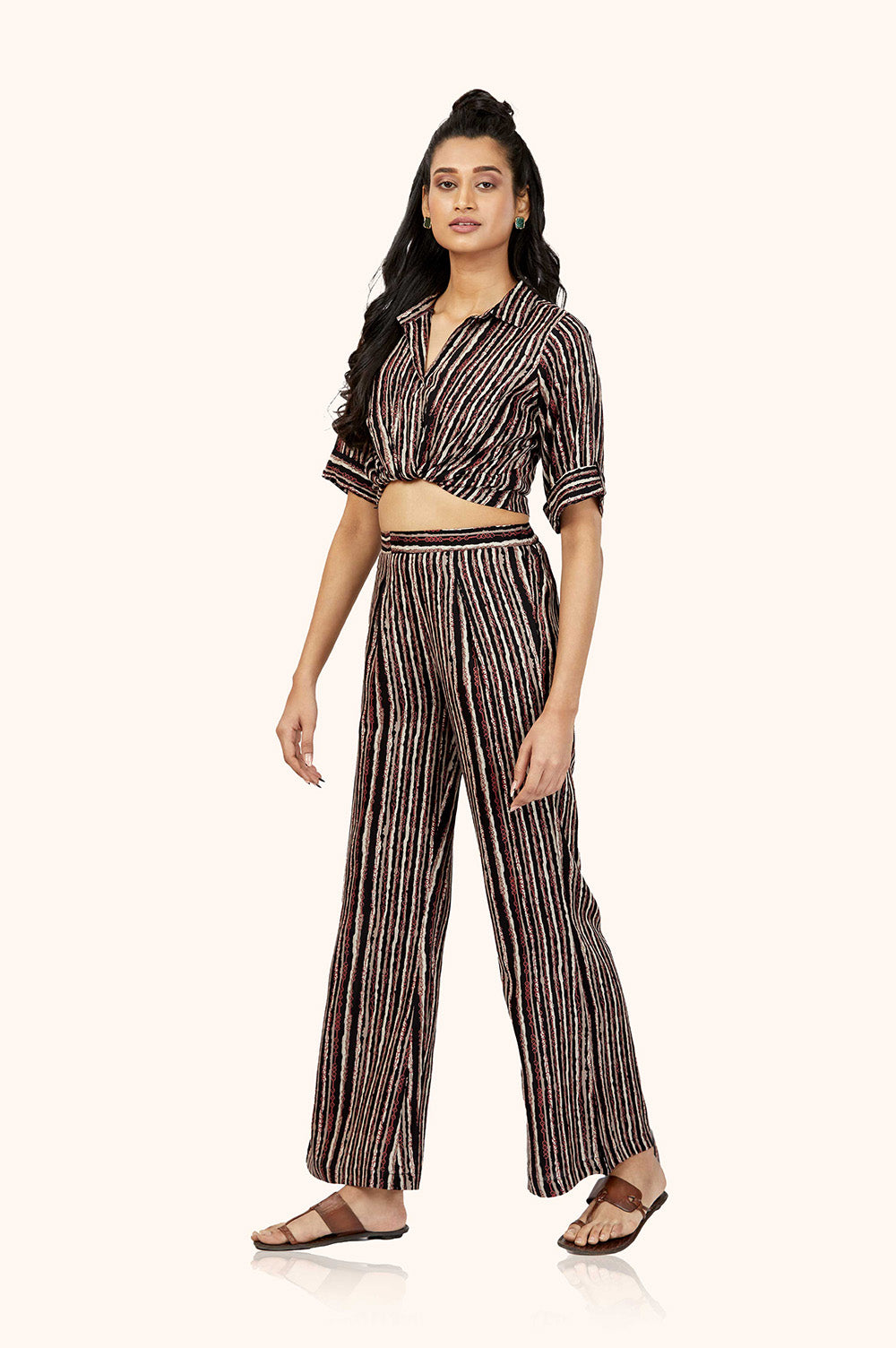 Black Rayon Stripes Co-Ord Set