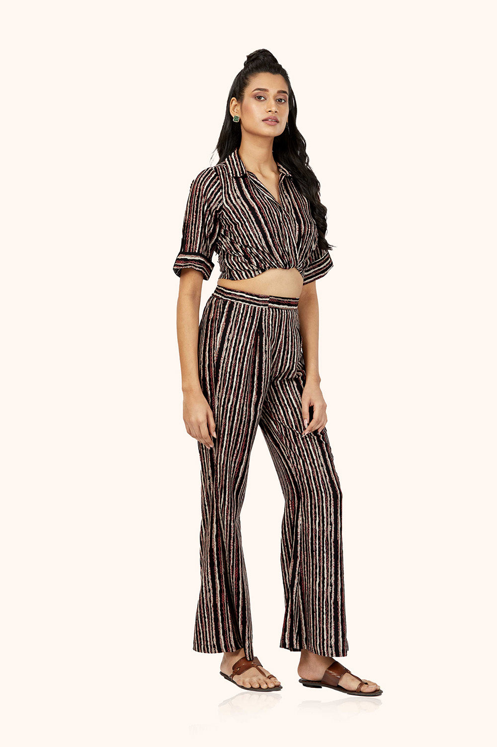 Black Rayon Stripes Co-Ord Set