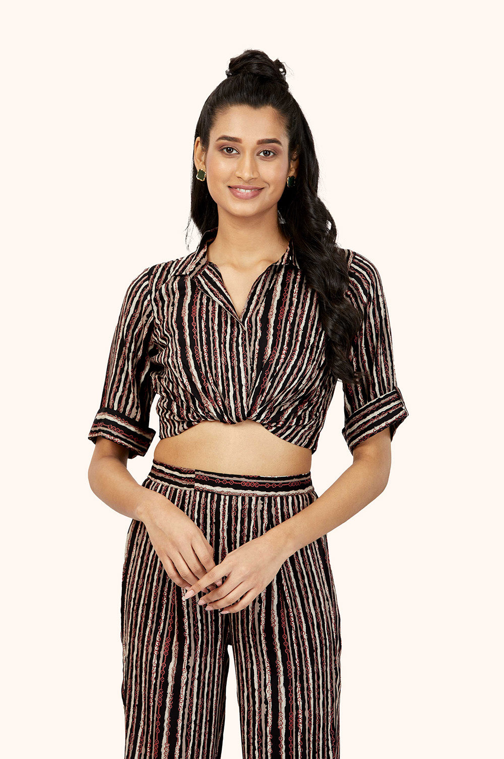 Black Rayon Stripes Co-Ord Set