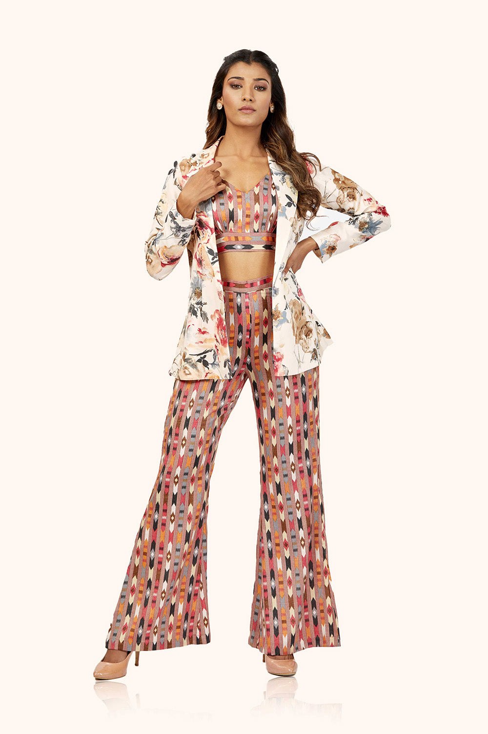 White Floral Blazer Co-Ord set
