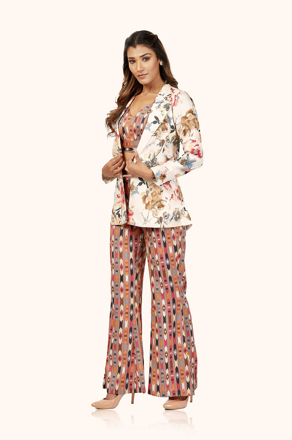 White Floral Blazer Co-Ord set