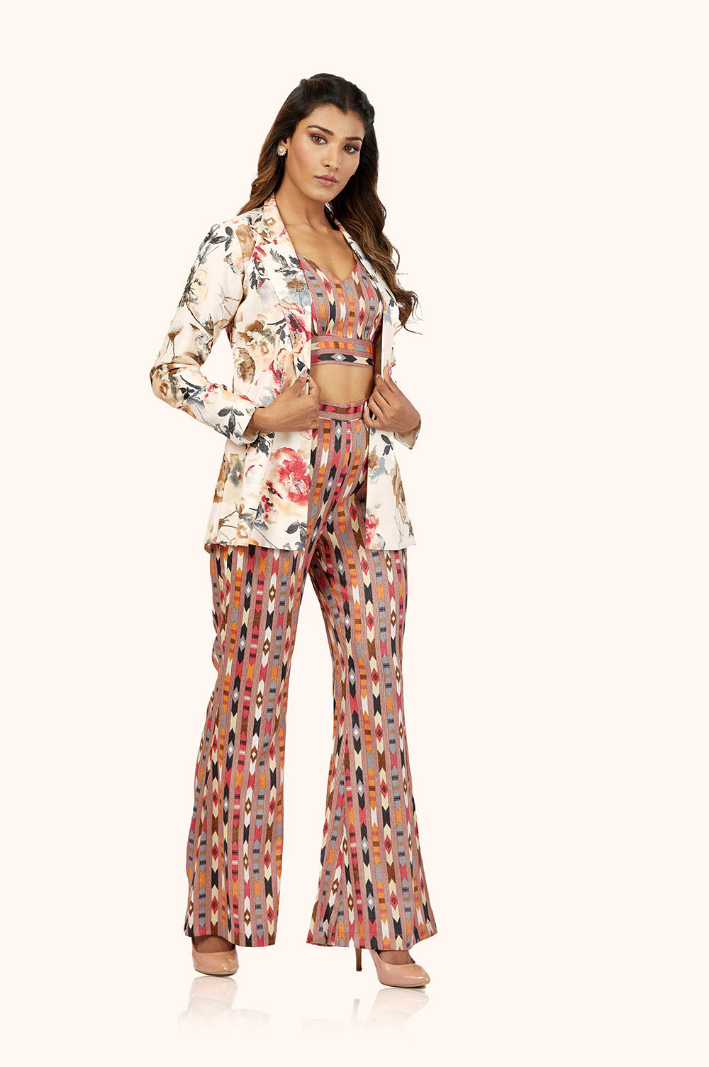 White Floral Blazer Co-Ord set
