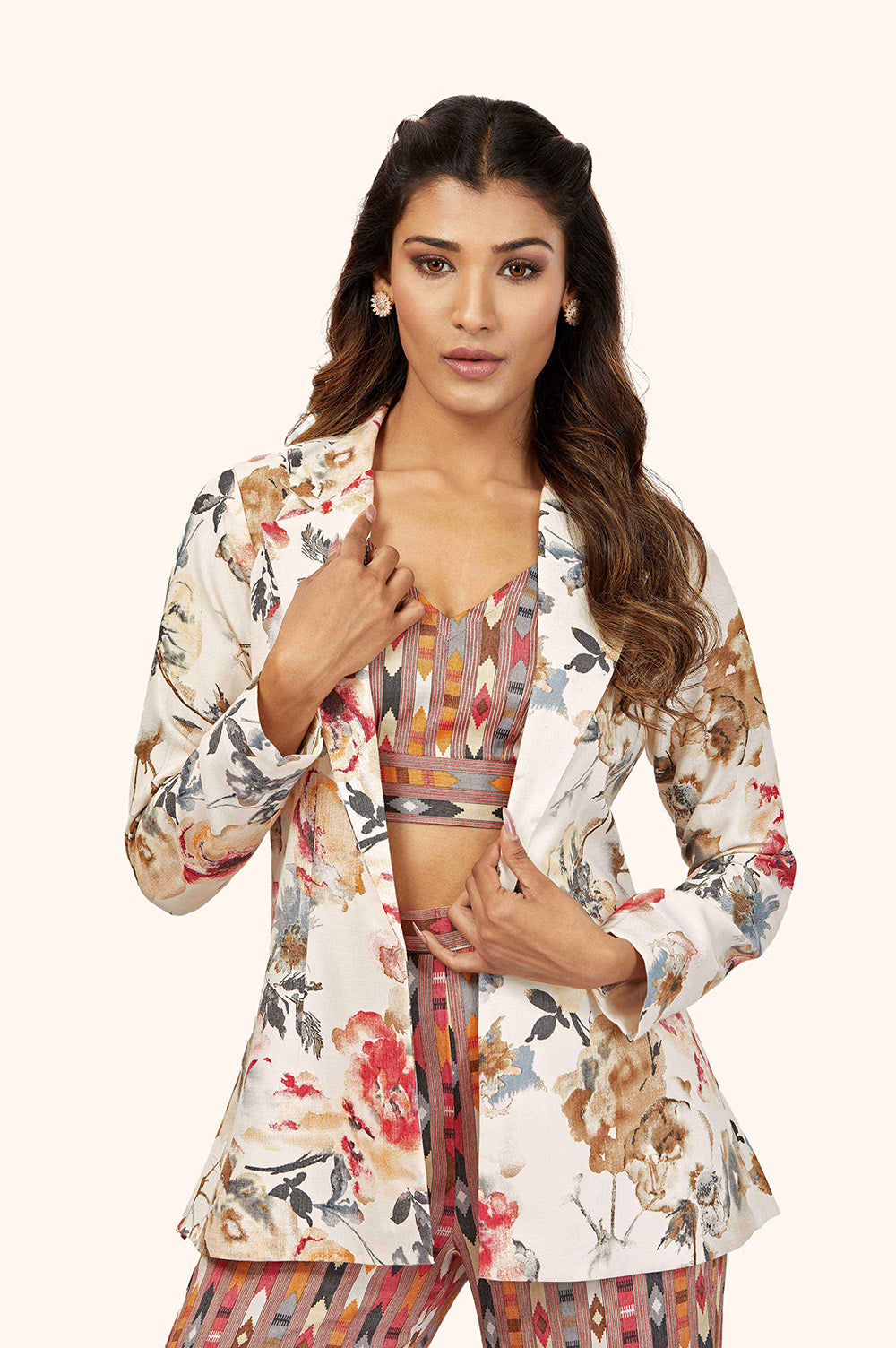 White Floral Blazer Co-Ord set