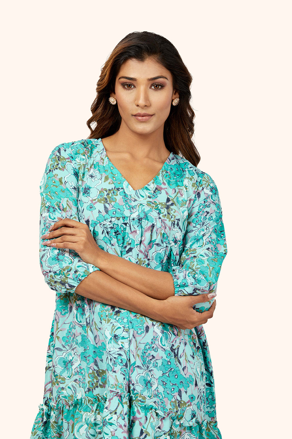 Blue Floral V-Neck Mini Dress