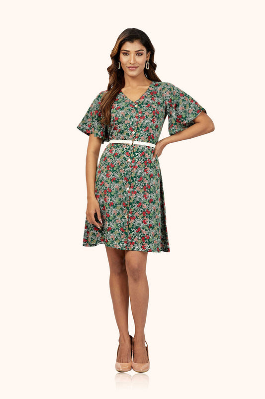 Fierce Leaf Print Dress
