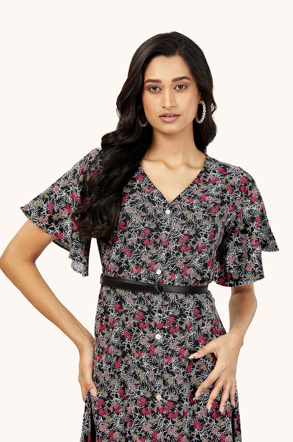 Bold Floral V-Neck Dress