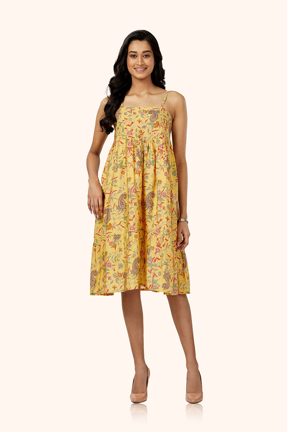 Chanderi Foil Print Midi Dress