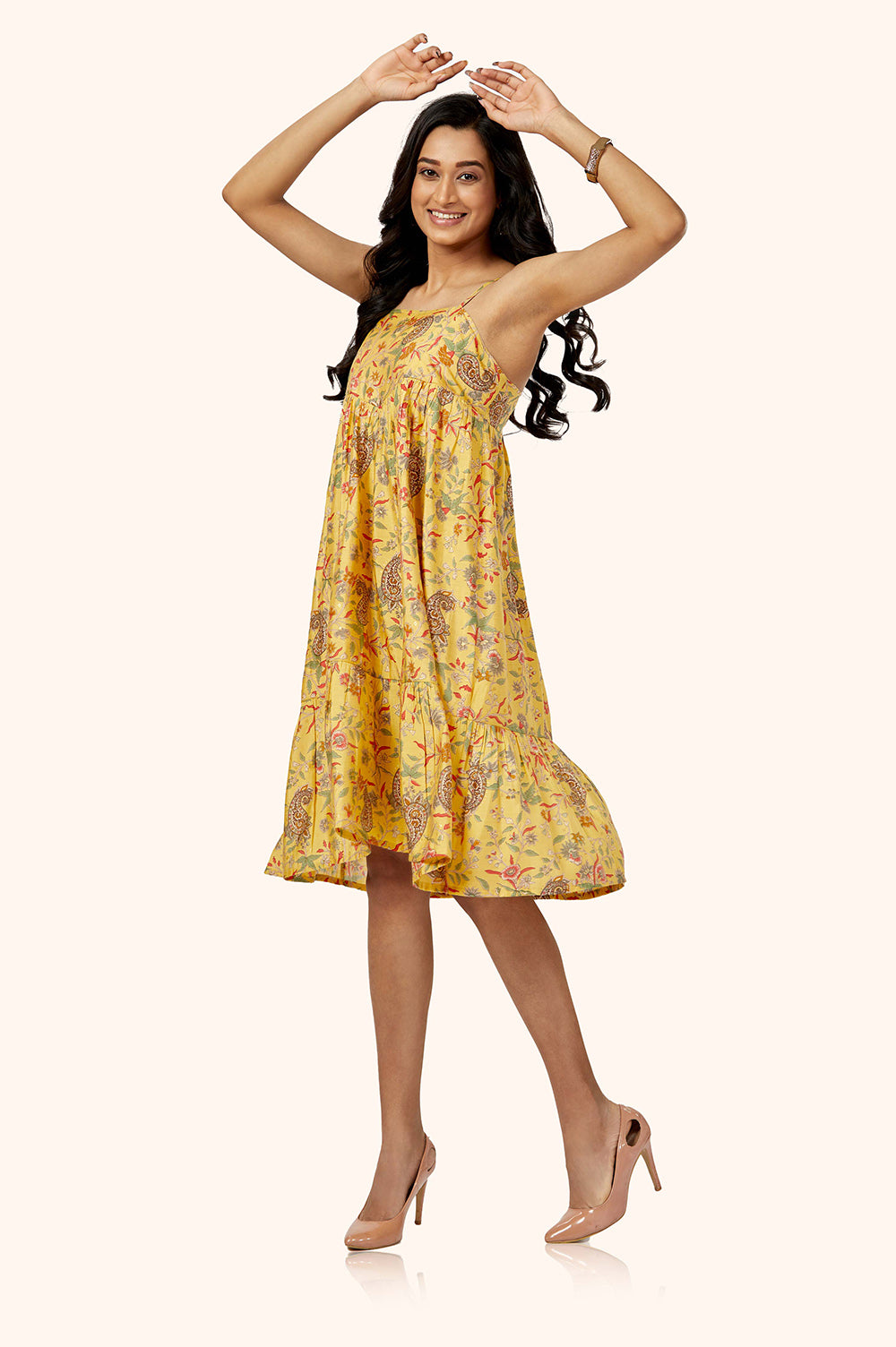 Chanderi Foil Print Midi Dress