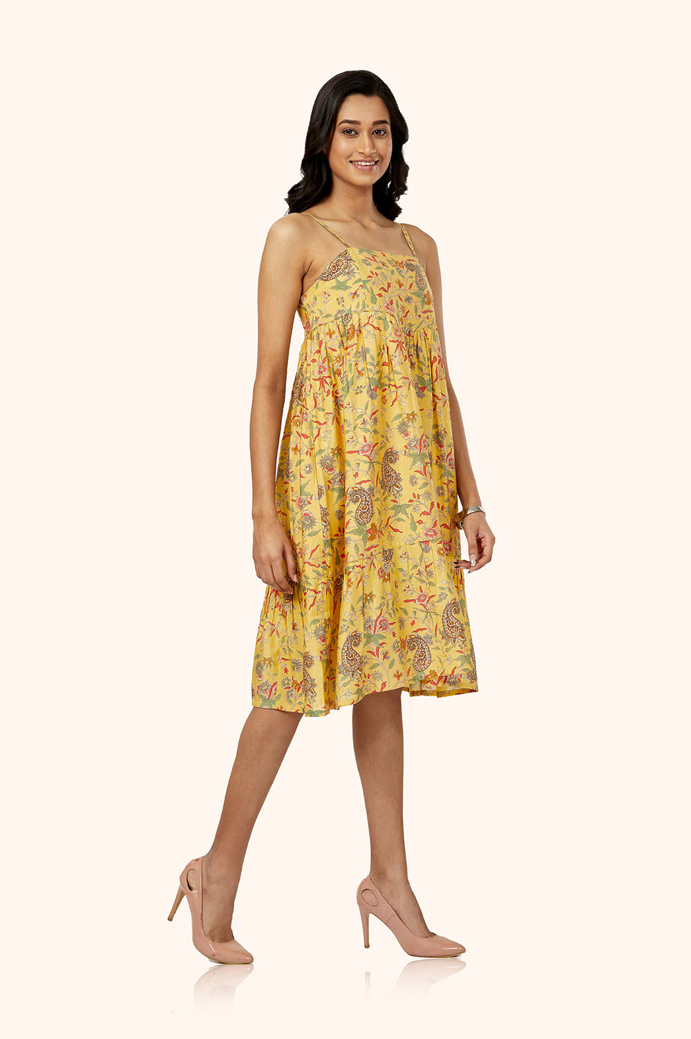 Chanderi Foil Print Midi Dress