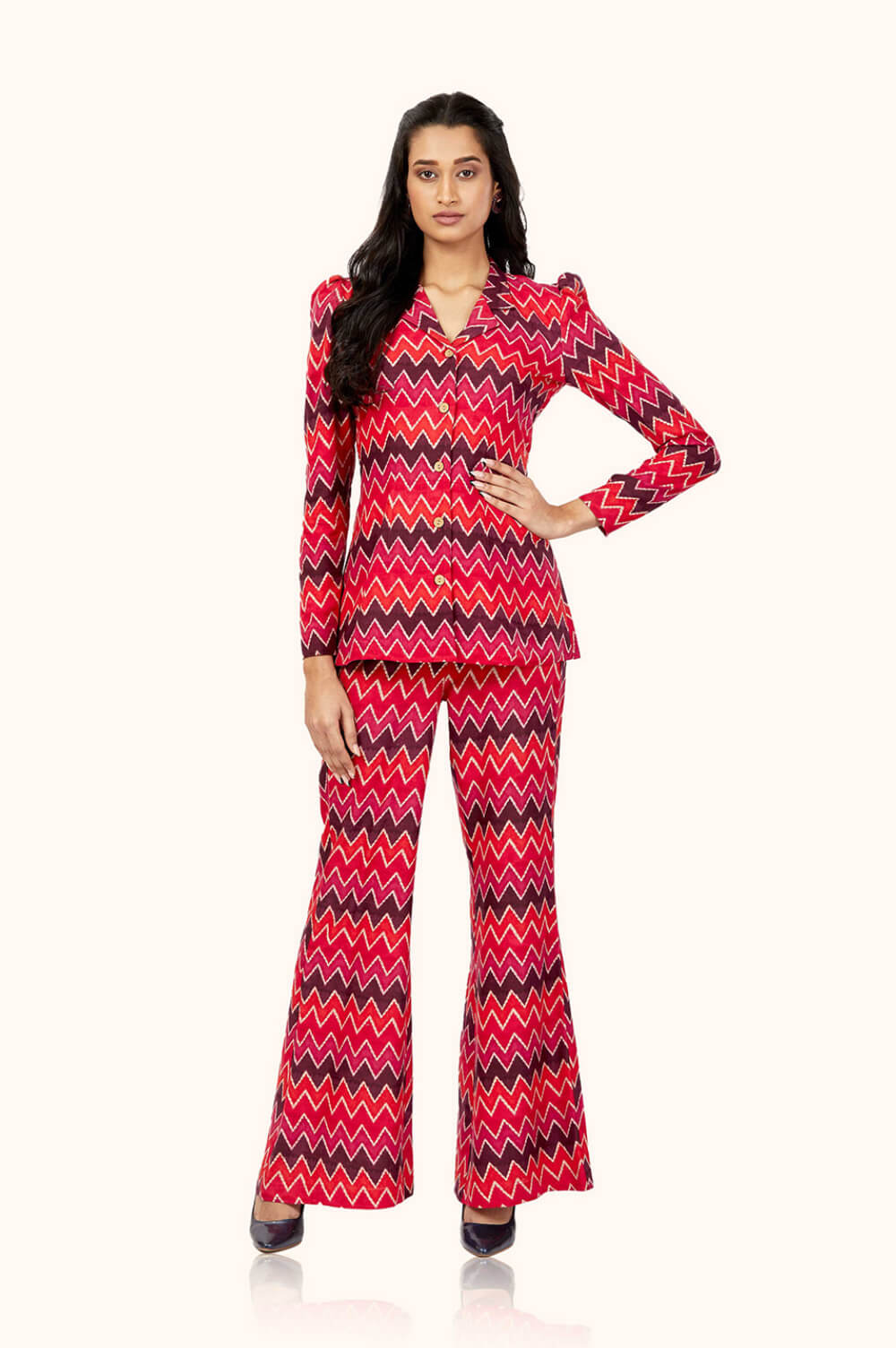 Red Geometric Print Blazer Co-Ord set
