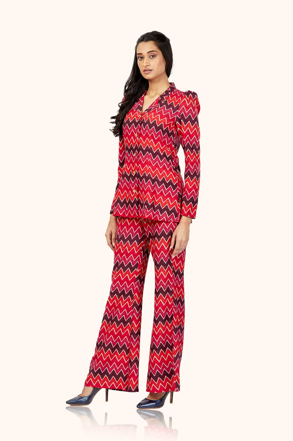 Red Geometric Print Blazer Co-Ord set