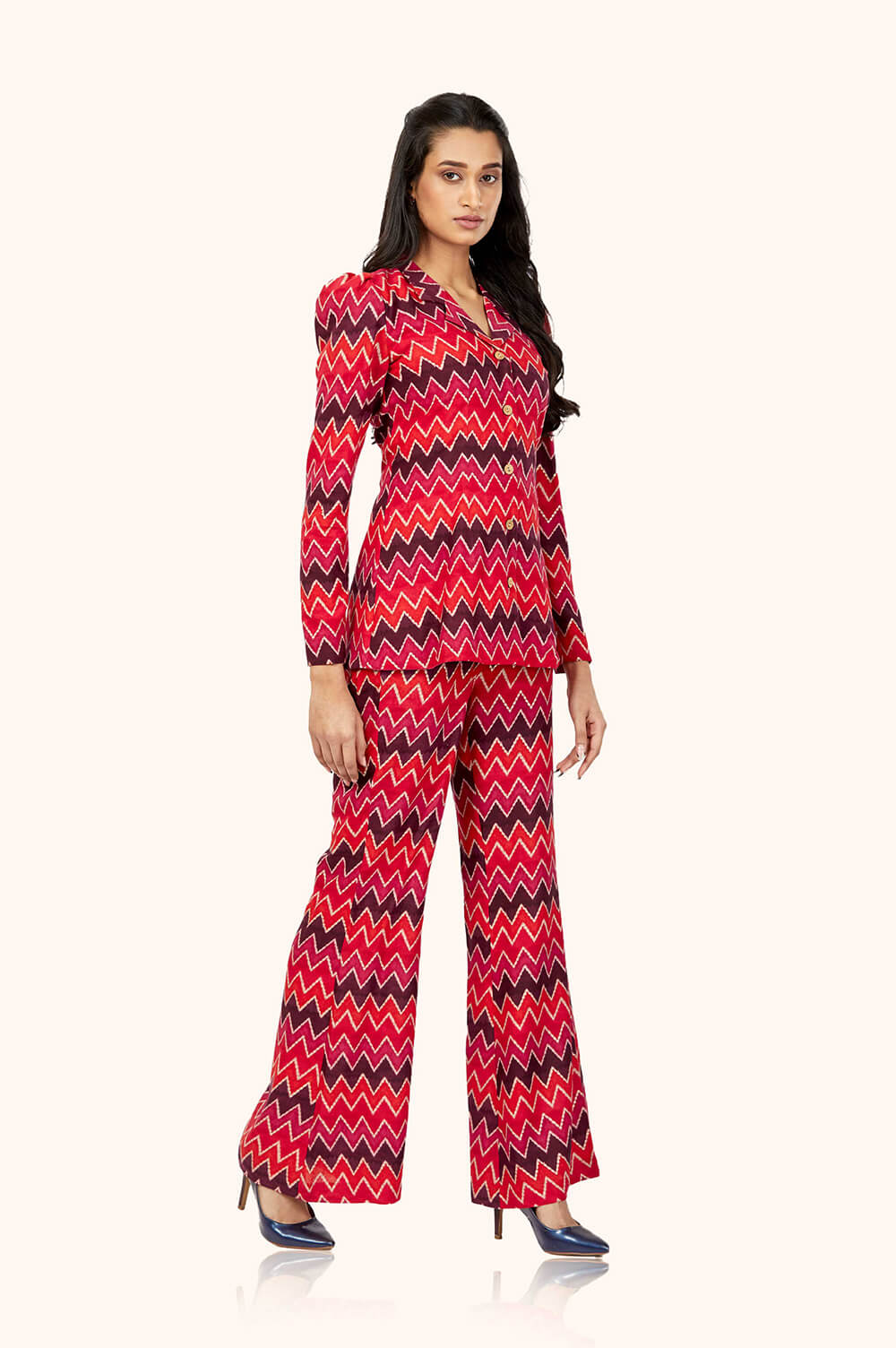 Red Geometric Print Blazer Co-Ord set