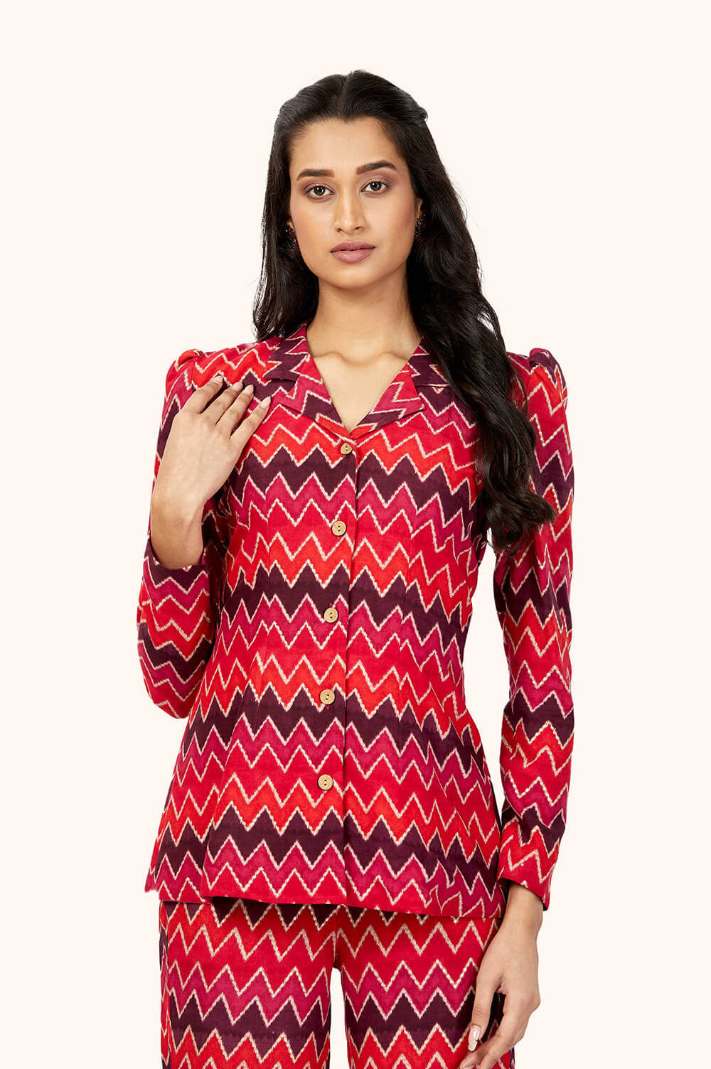 Red Geometric Print Blazer Co-Ord set