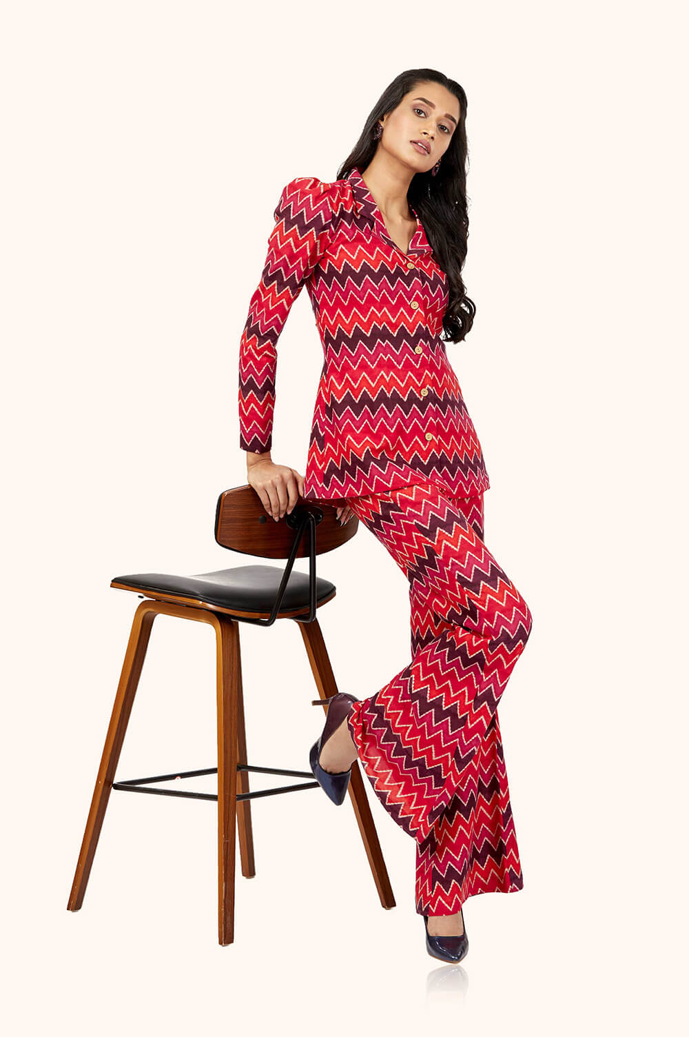 Red Geometric Print Blazer Co-Ord set