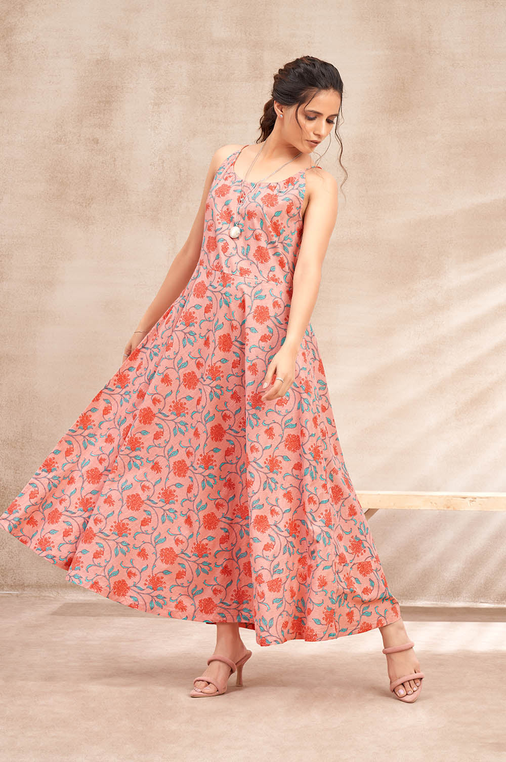 Peach Halter Neck Dress