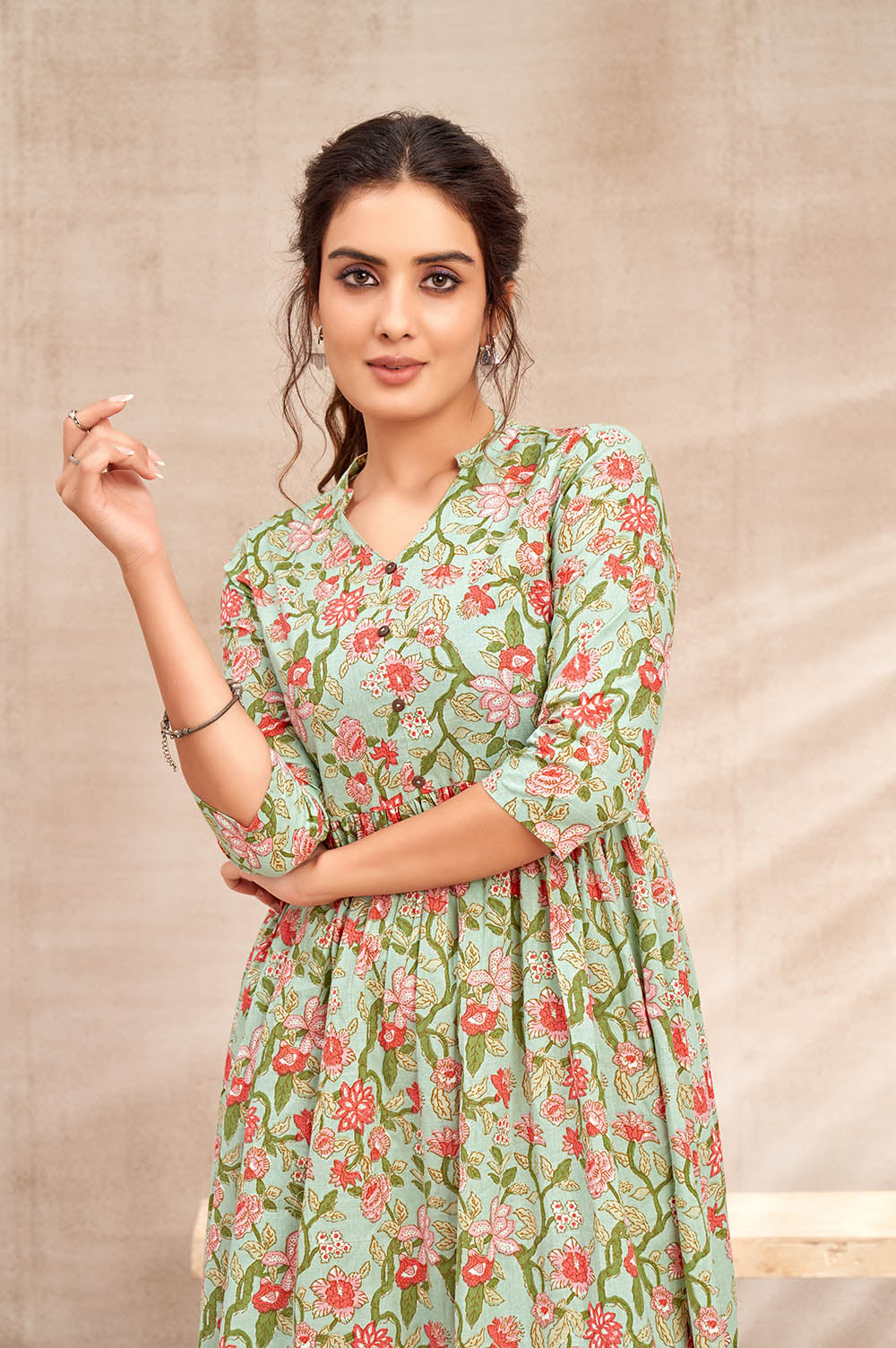 Cotton Green Floral Dress