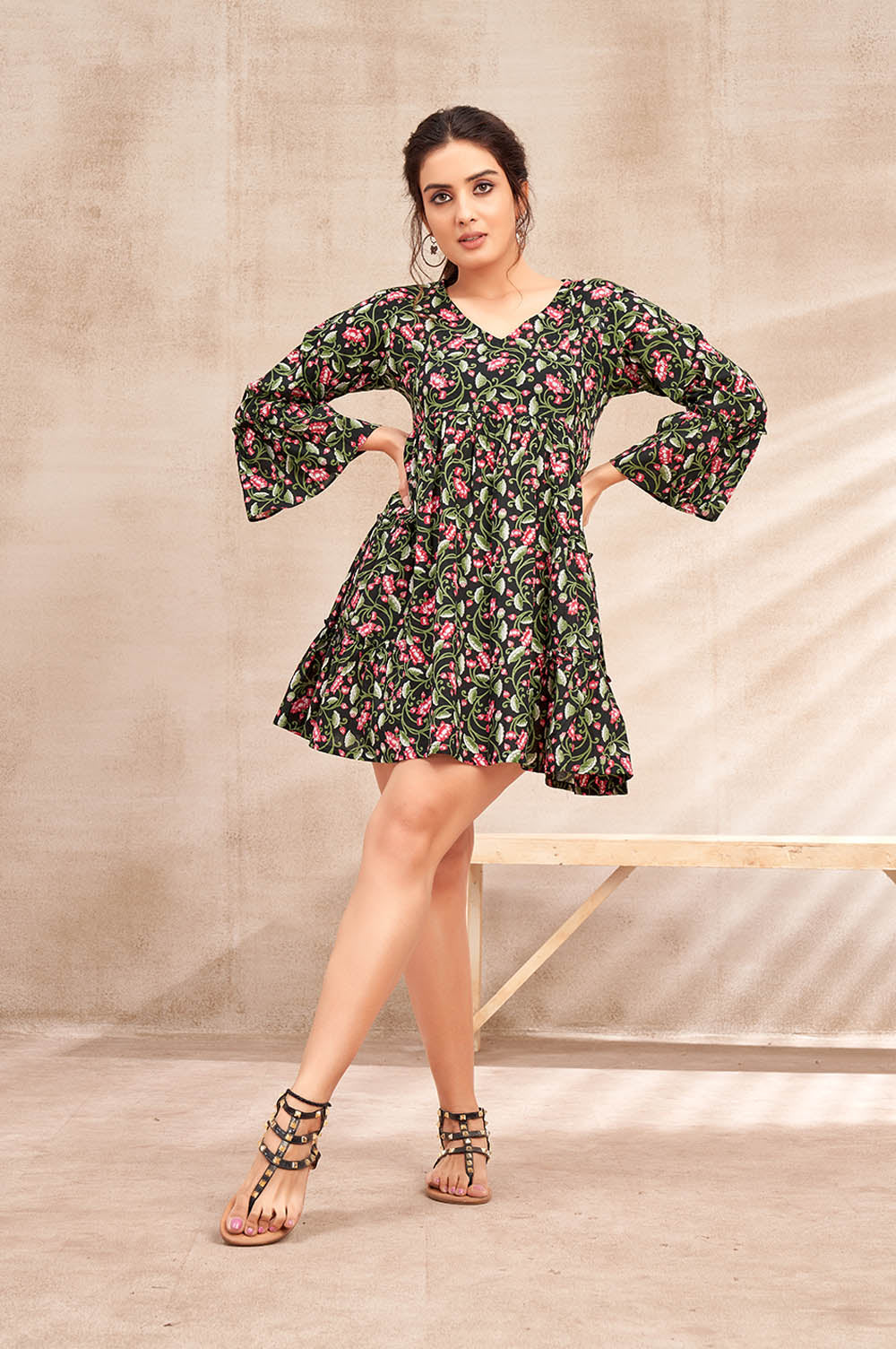 Charcoal Floral Printed Tunic