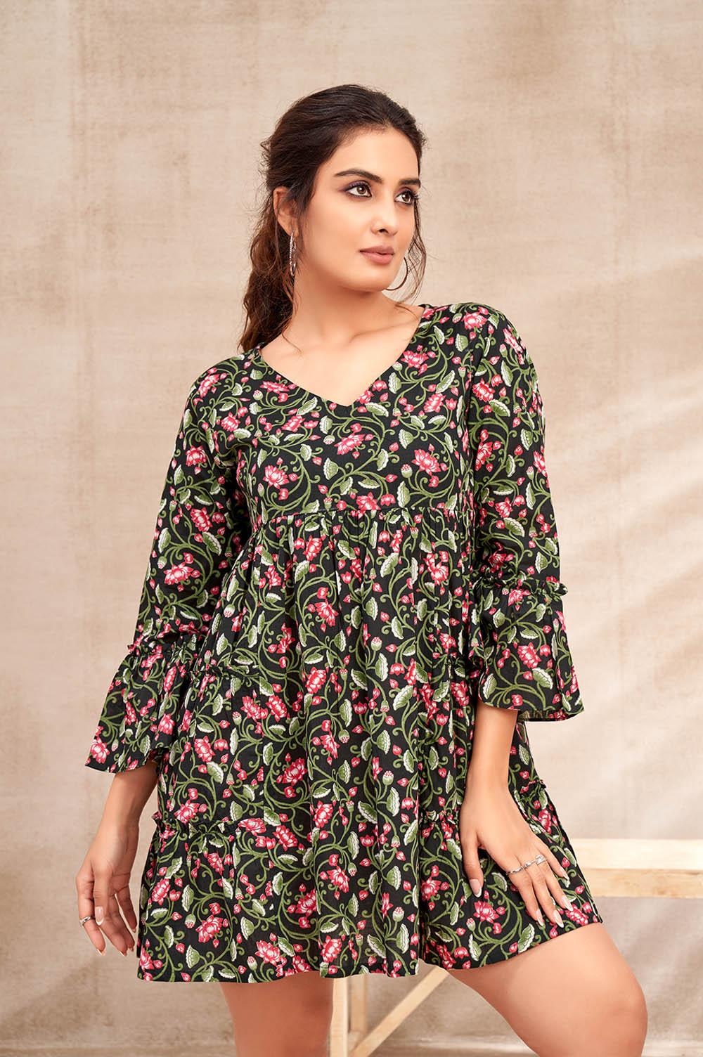 Charcoal Floral Printed Tunic