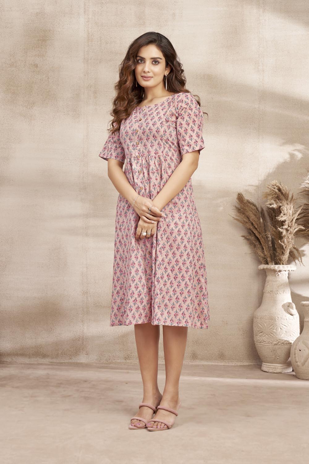 Button-down beige Cotton Dress