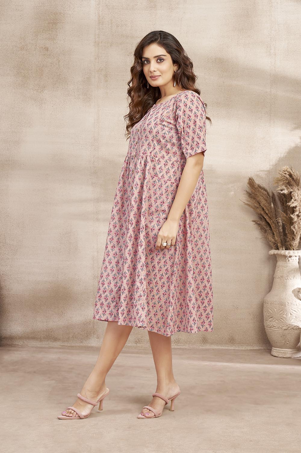 Button-down beige Cotton Dress