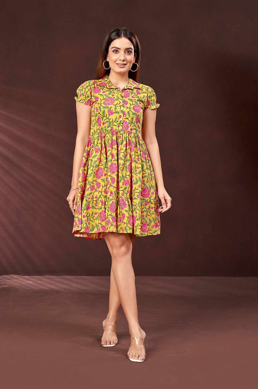 Yellow Floral Short Dress