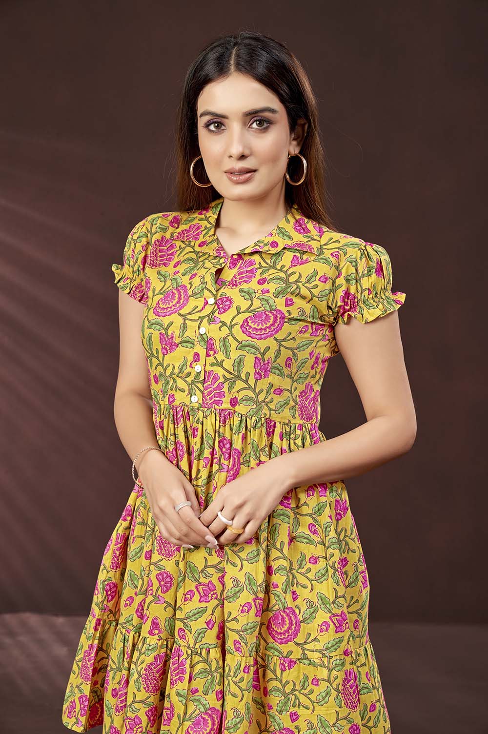 Yellow Floral Short Dress
