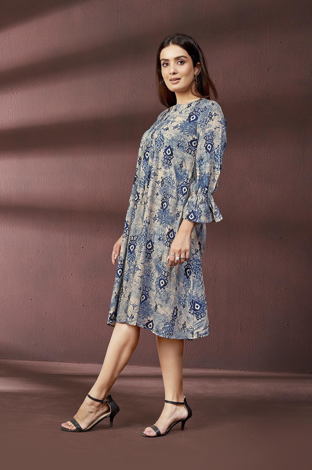 Blue Kurta-style Printed Dress