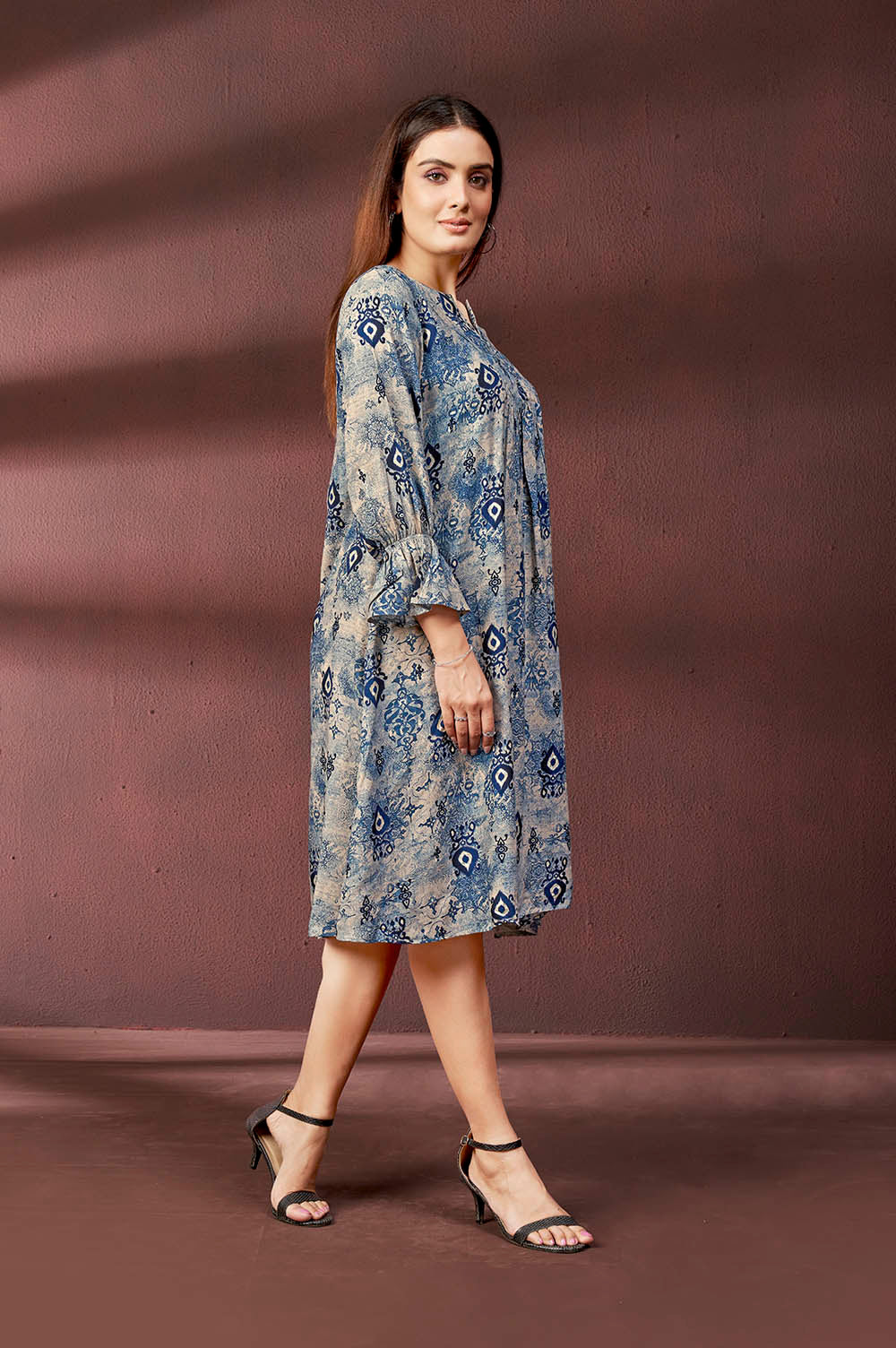 Blue Kurta-style Printed Dress