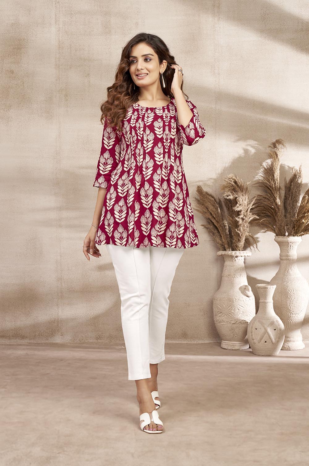 Maroon Leaf Printed Top