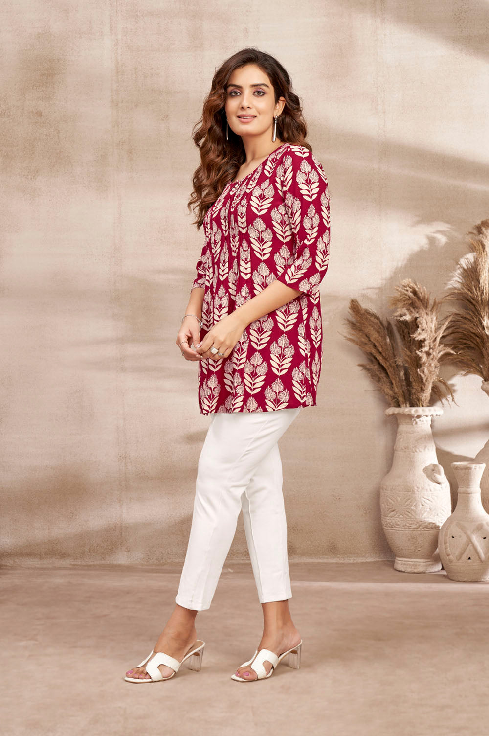 Maroon Leaf Printed Top